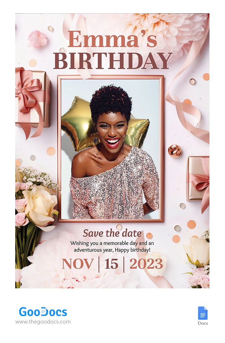 Poster di compleanno rosa - free Google Docs Template - 10066618