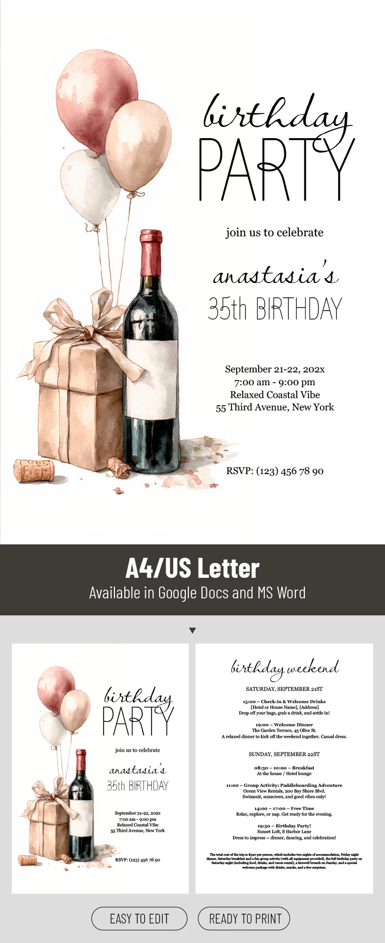 Birthday Weekend Itinerary Template Printable - free Google Docs Template - 10071463