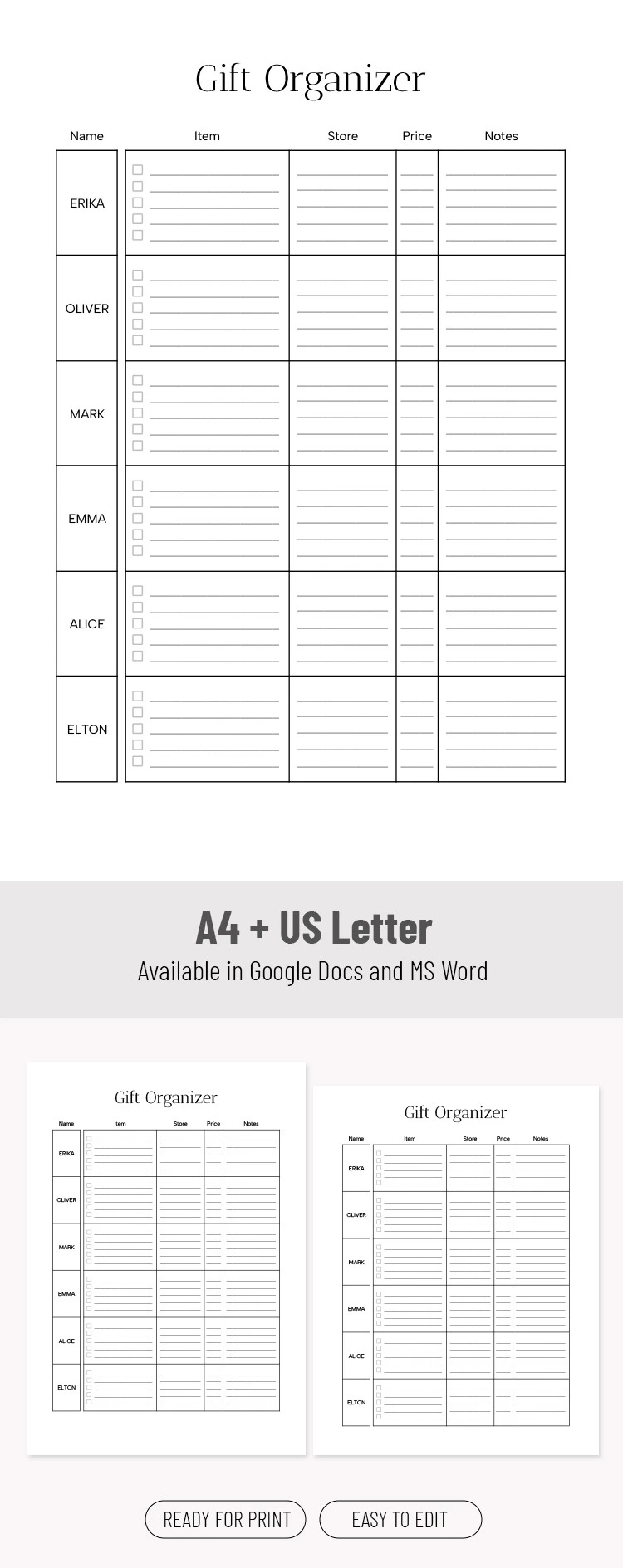 Birthday Wish List Template – Family & Friends Gift Organizer - free Google Docs Template - 10072128