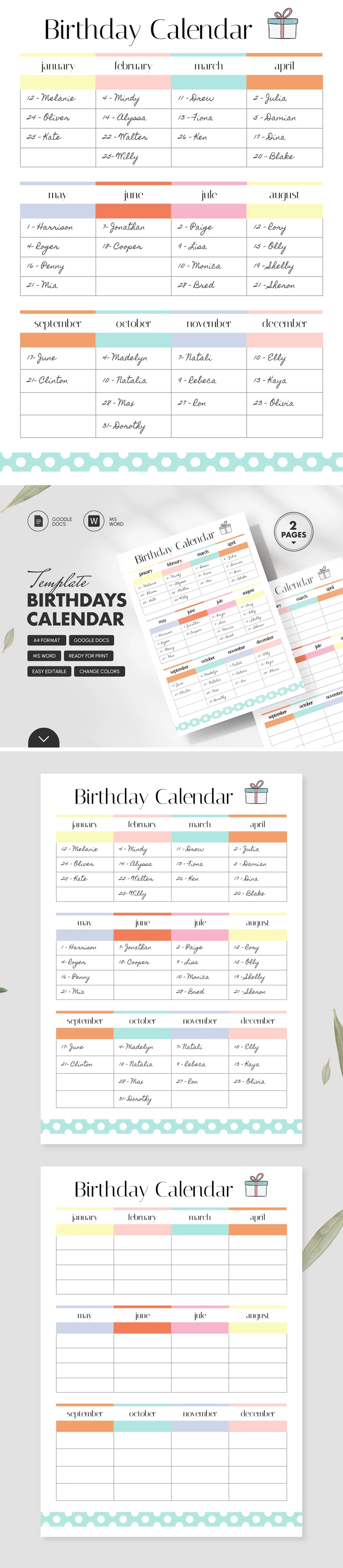 Geburtstagskalender - free Google Docs Template - 10061726