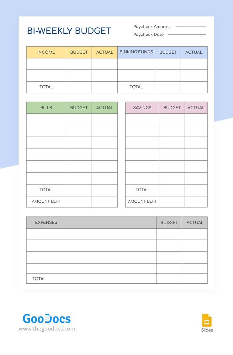 Zweimal wöchentliches minimalistisches Budget - free Google Docs Template - 10068440