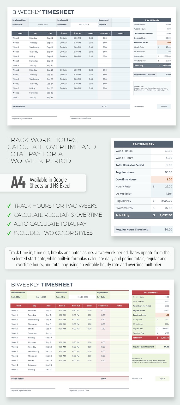 Free Biweekly Timesheet Template In Google Sheets