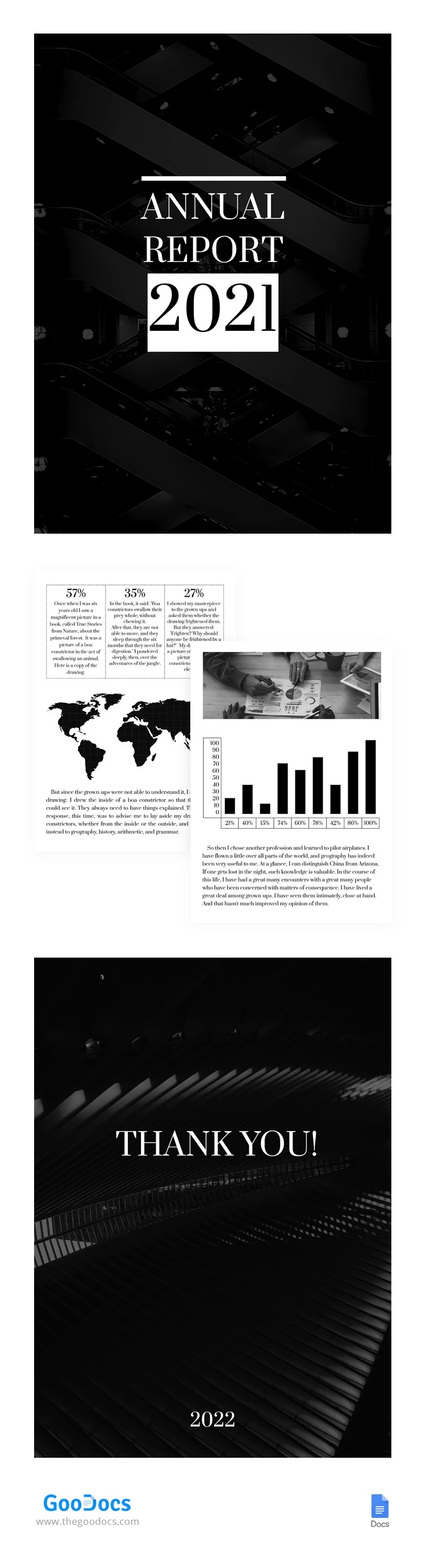 Relatório Anual em Preto e Branco - free Google Docs Template - 10062131