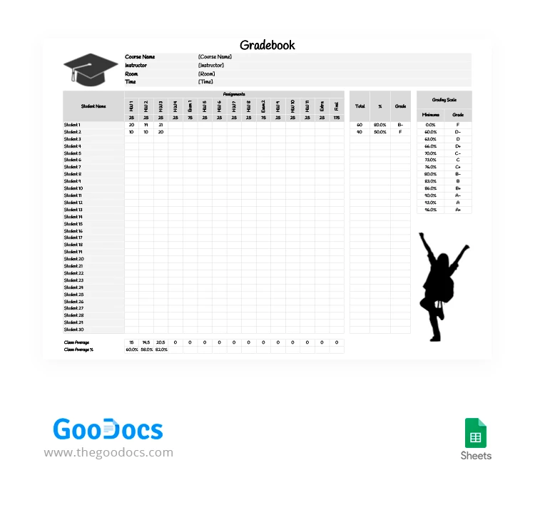 Libro de calificaciones en blanco y negro - free Google Docs Template - 10062227