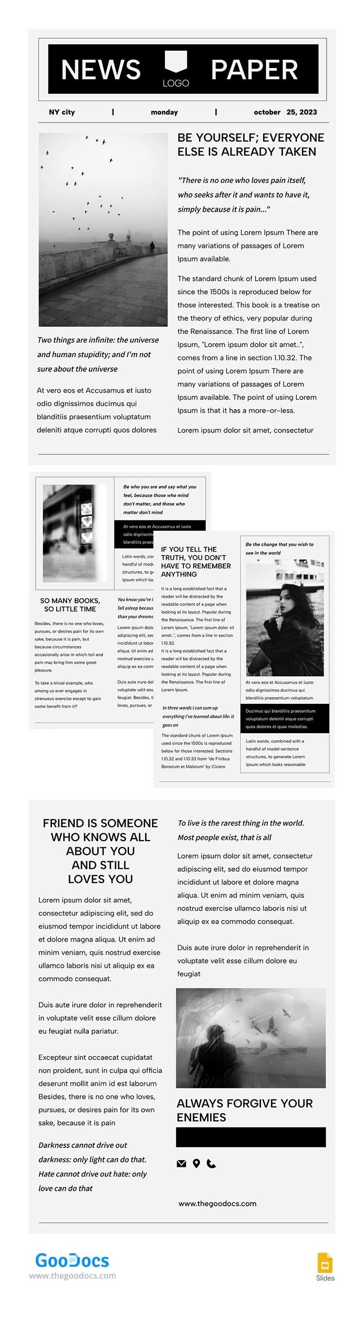 Journal en noir et blanc - free Google Docs Template - 10065742