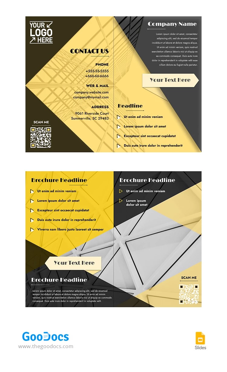 Brochure nera e gialla - free Google Docs Template - 10065823