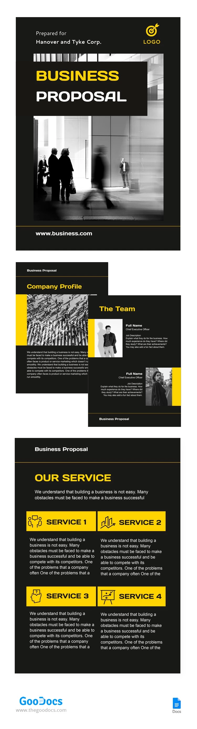 Propuesta de negocio en negro y amarillo. - free Google Docs Template - 10066143