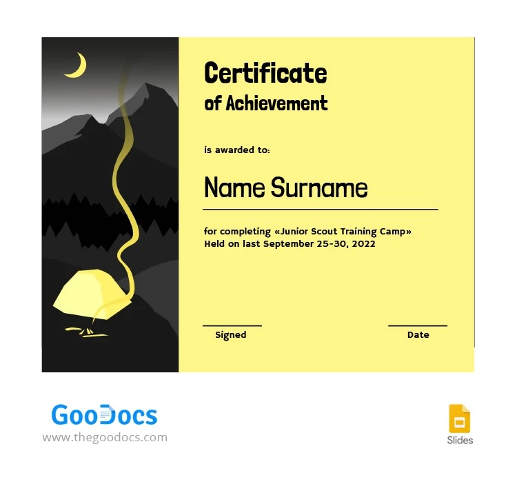 Certificat Noir et Jaune - free Google Docs Template - 10062757
