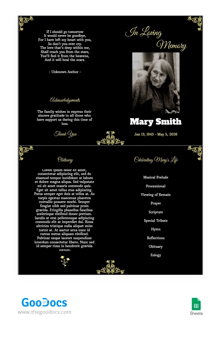 Black and Yellow Funeral Program - free Google Docs Template - 10063213