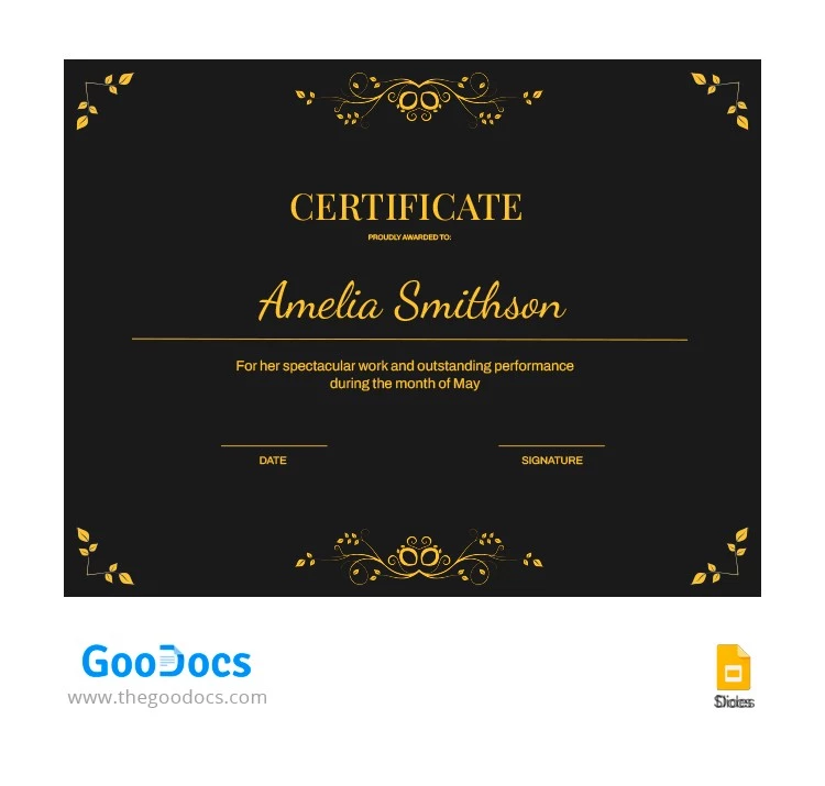 Certificato di premio nero - free Google Docs Template - 10063846