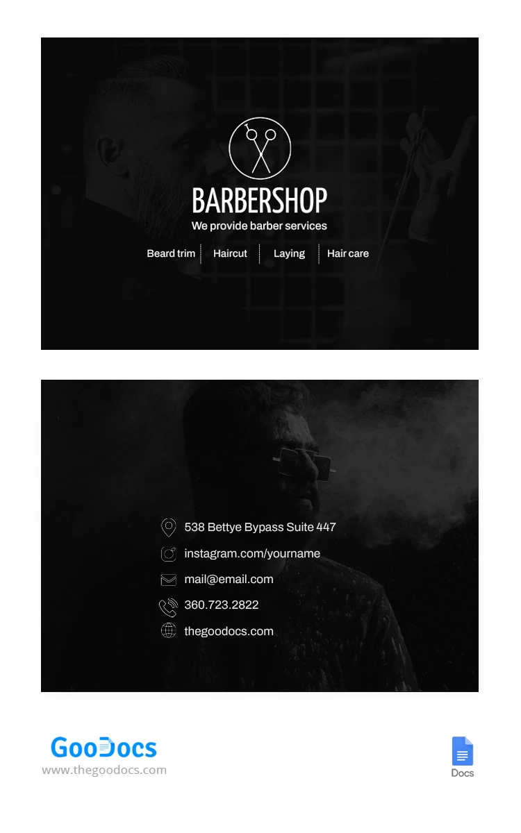 Carte de visite de barbier noir - free Google Docs Template - 10065452