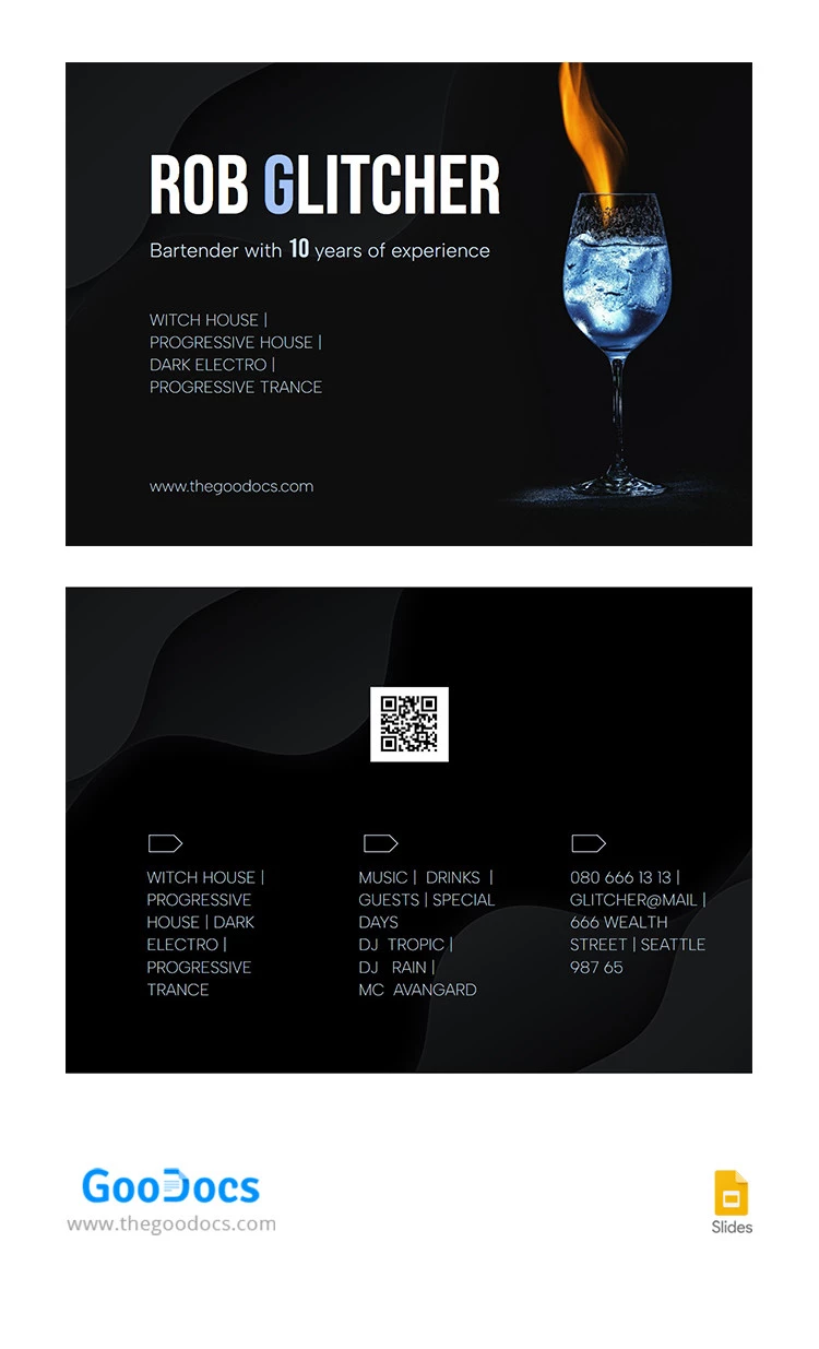 Black Bartender Business Card - free Google Docs Template - 10065586