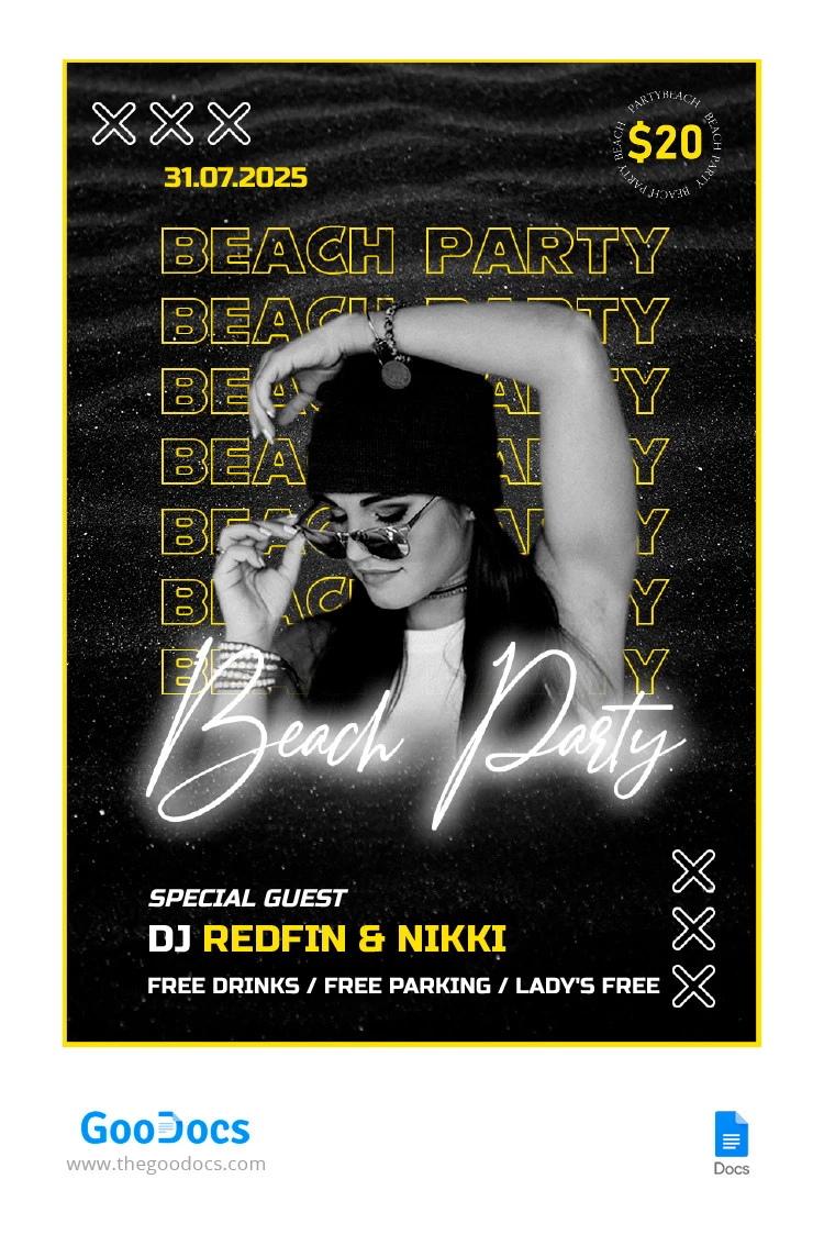 Black Beach Party - free Google Docs Template - 10065434