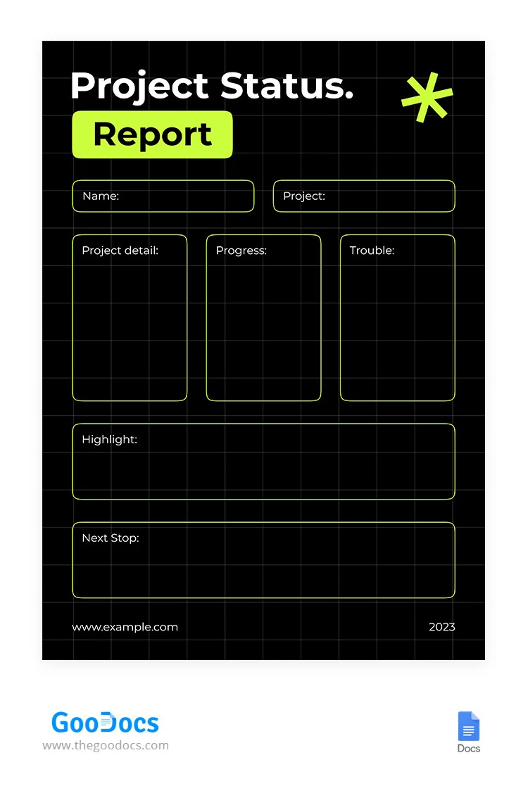 Rapport d'état du projet Black Bright - free Google Docs Template - 10066259