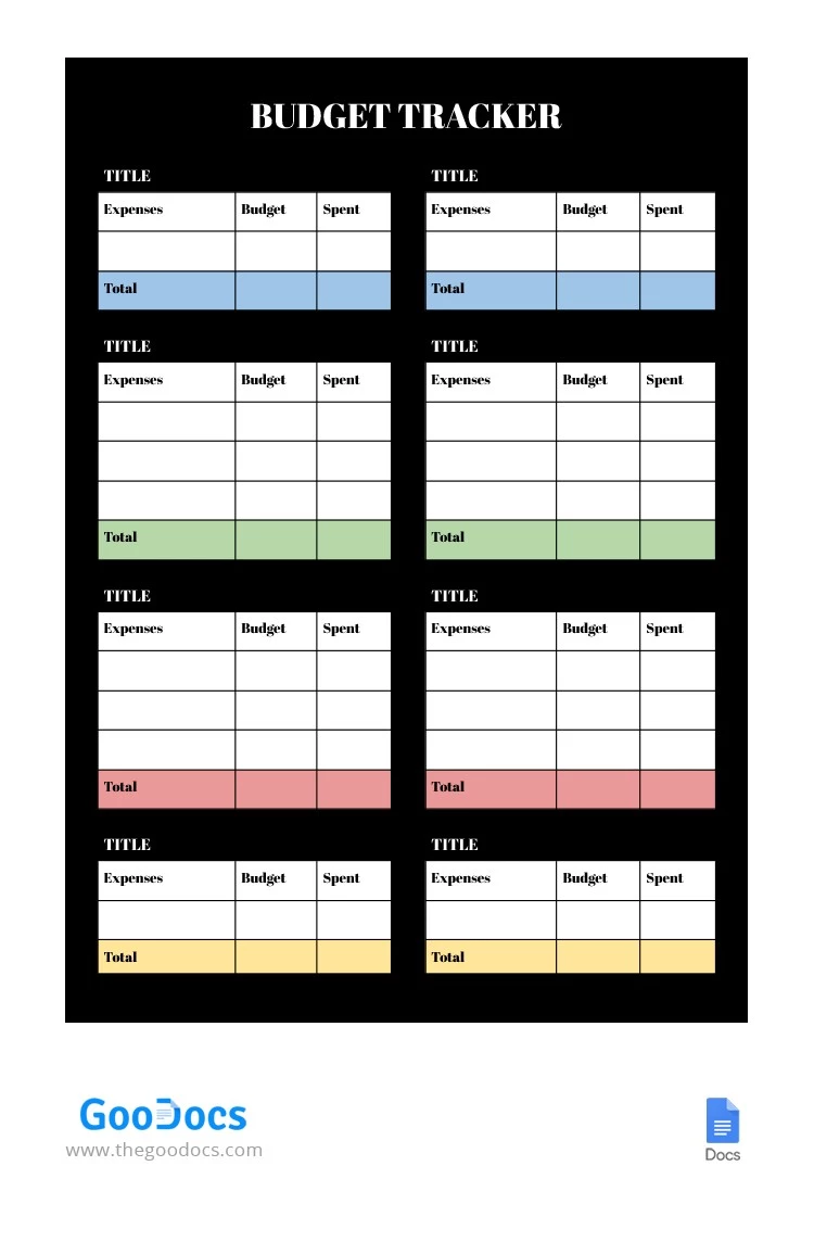 Schwarzer Budget-Tracker - free Google Docs Template - 10063593