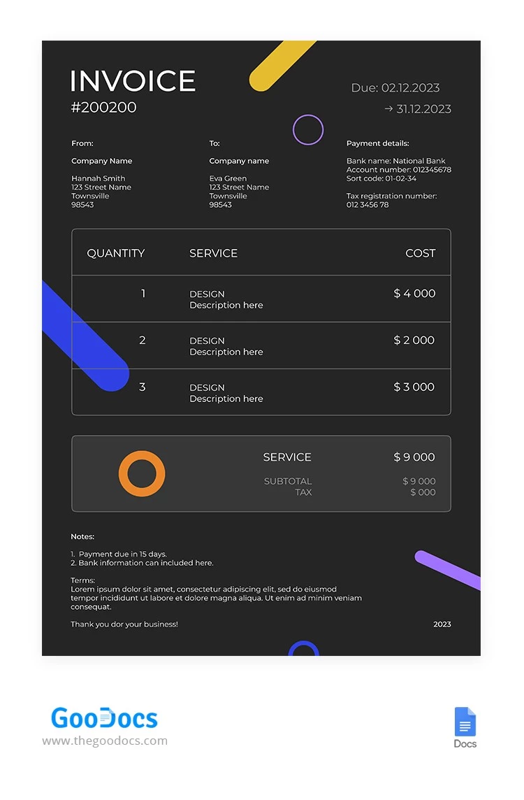 Black Creative Basic Invoice - free Google Docs Template - 10065814