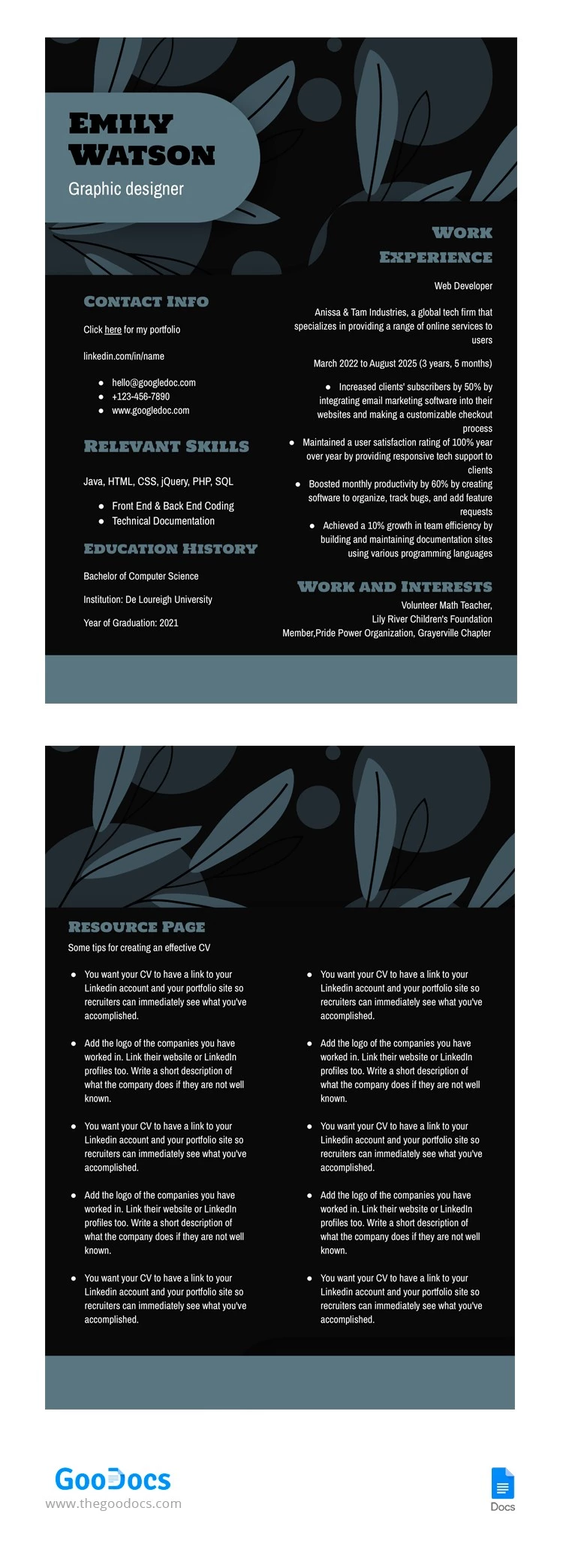 CV del designer nero. - free Google Docs Template - 10065152