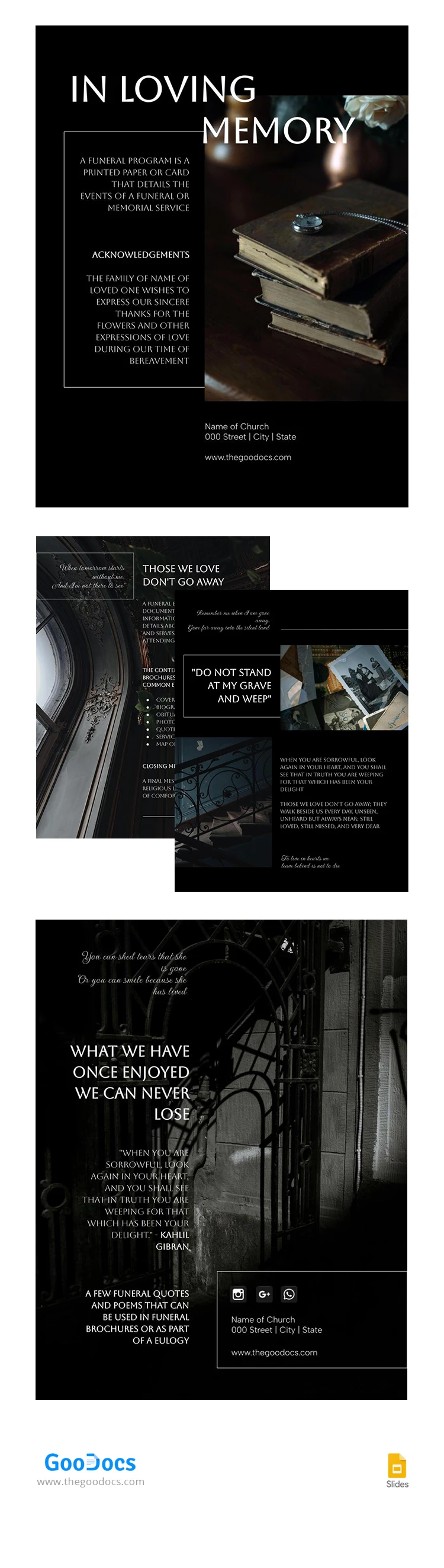Brochure funéraire élégante en noir - free Google Docs Template - 10067851