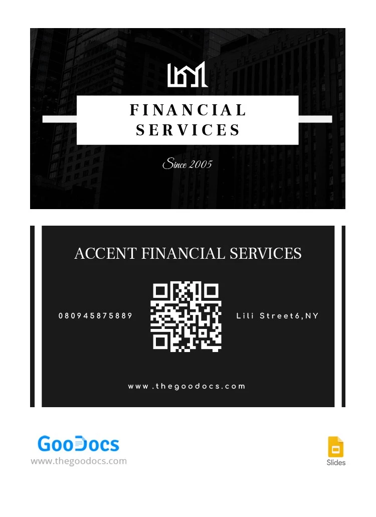 Cartão de visita financeiro preto - free Google Docs Template - 10062795