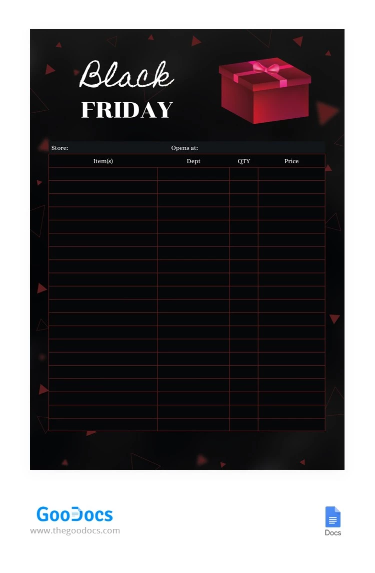 Black Friday Planner - free Google Docs Template - 10062269