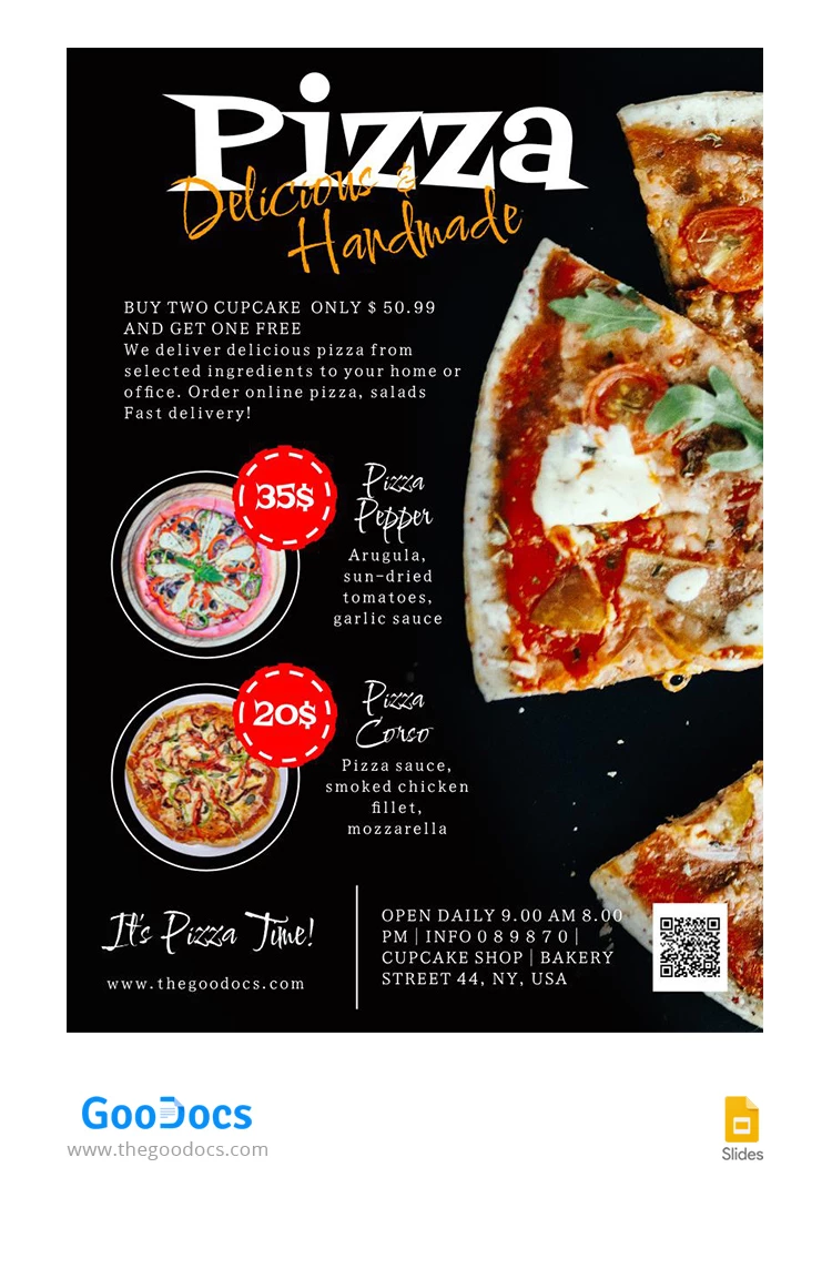 Panfleto de Pizza Artesanal em Preto - free Google Docs Template - 10066584