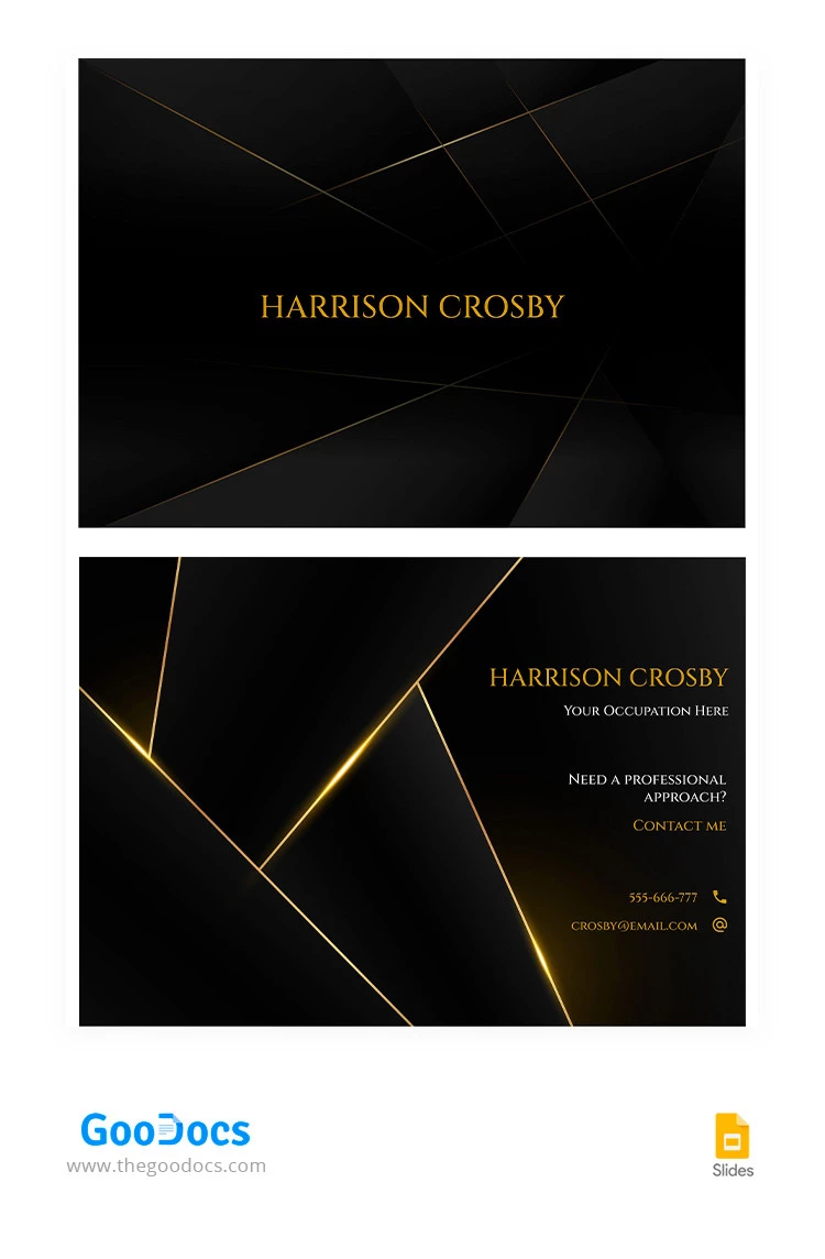 Tarjeta de presentación de lujo en color negro - free Google Docs Template - 10065495