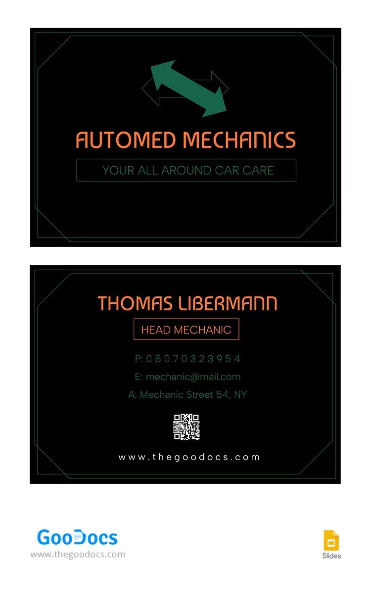 Black Mechanic Business Card - free Google Docs Template - 10064856