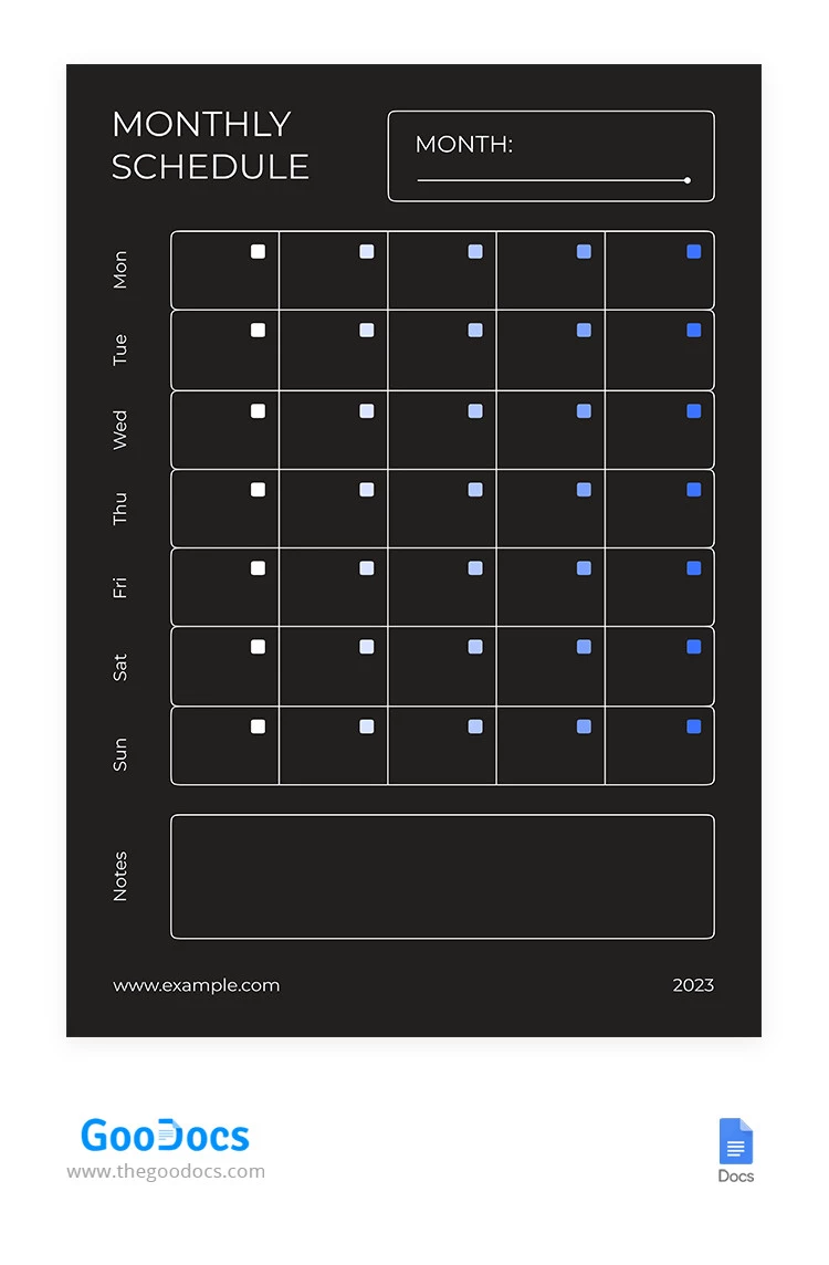 Calendário Mensal Preto - free Google Docs Template - 10065648