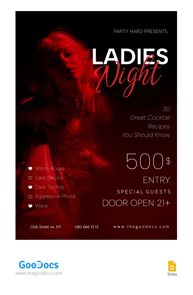 Flyer de la soirée des dames en noir et rouge - free Google Docs Template - 10065233
