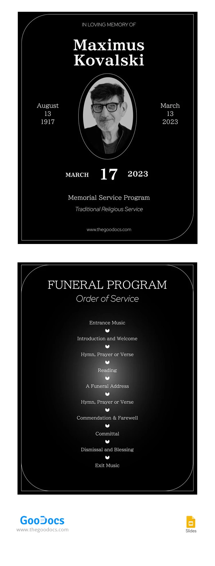 Programme funéraire simple en noir. - free Google Docs Template - 10065584