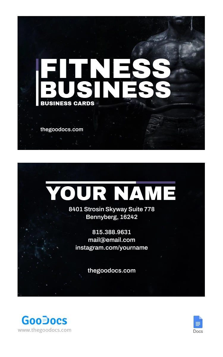 Black Smoky Fitness Business Card - free Google Docs Template - 10065647