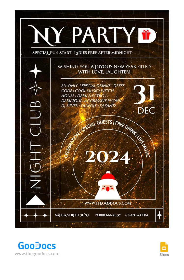 Panfleto elegante de Ano Novo preto - free Google Docs Template - 10067584