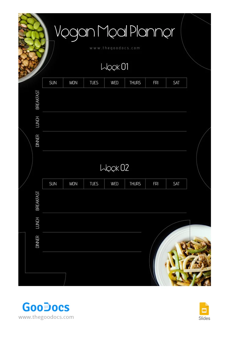 Planificador de comidas vegano elegante y negro. - free Google Docs Template - 10067773