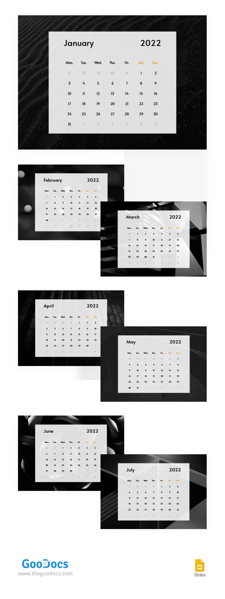 Calendario mensual en blanco y negro - free Google Docs Template - 10064311