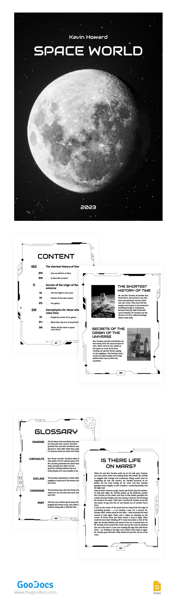 Libro Spazio in Bianco e Nero - free Google Docs Template - 10064972