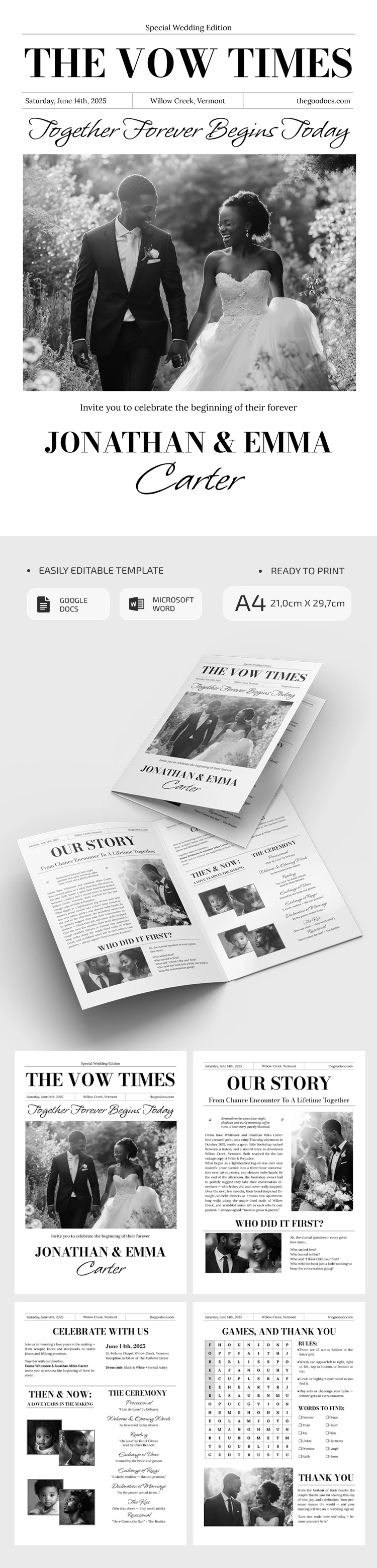 Black & White Wedding Newspaper Template - free Google Docs Template - 10071211 Black & White Wedding Newspaper Template - free Google Docs Template - 10071211