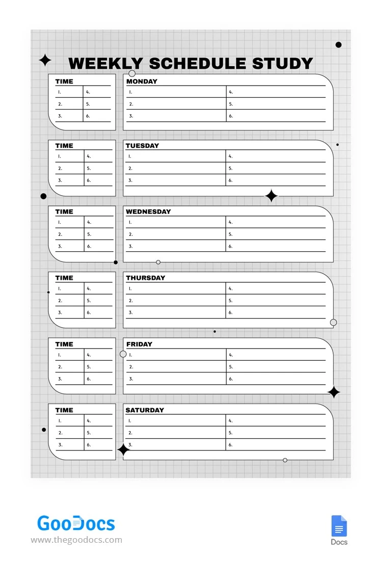 Black & White Weekly Study Schedule - free Google Docs Template - 10064569