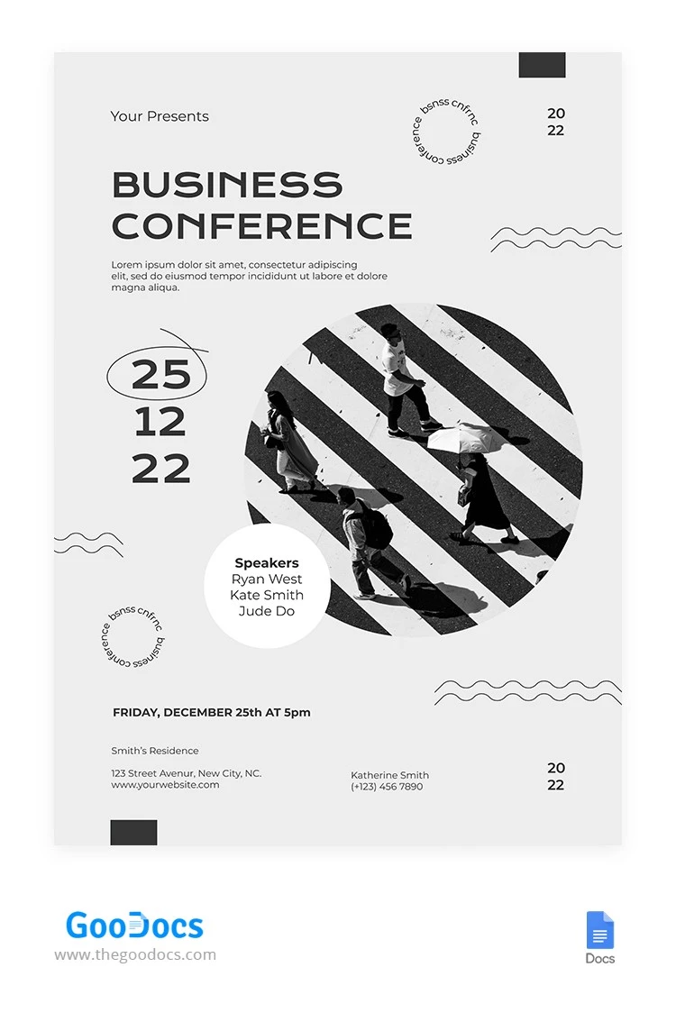 Schwarz-Weiß Konferenz-Flyer - free Google Docs Template - 10065004