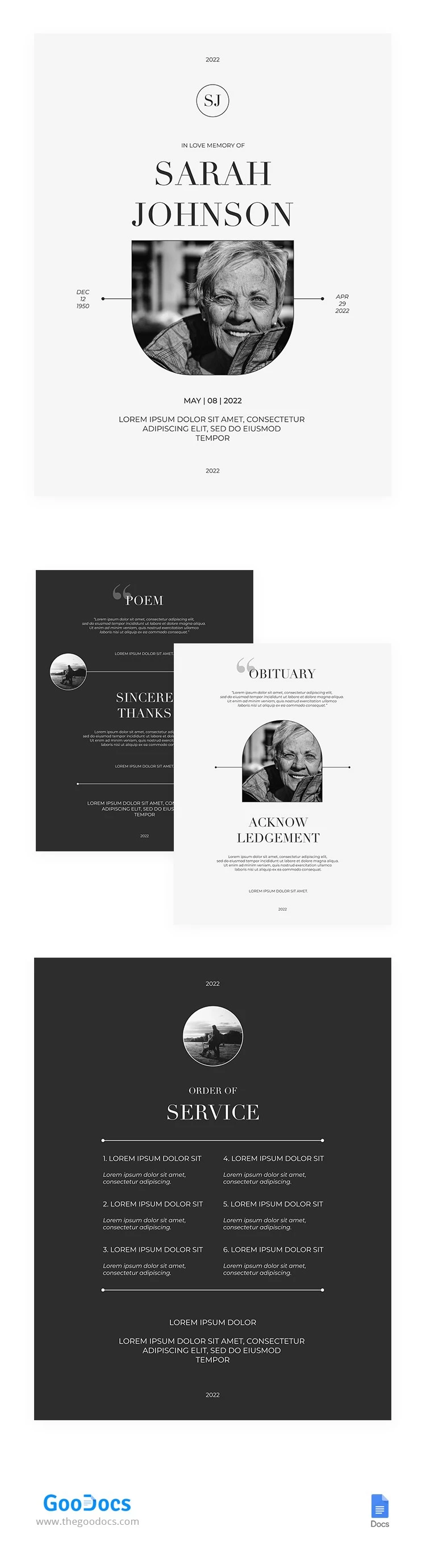 Brochure de funérailles en noir et blanc - free Google Docs Template - 10065032