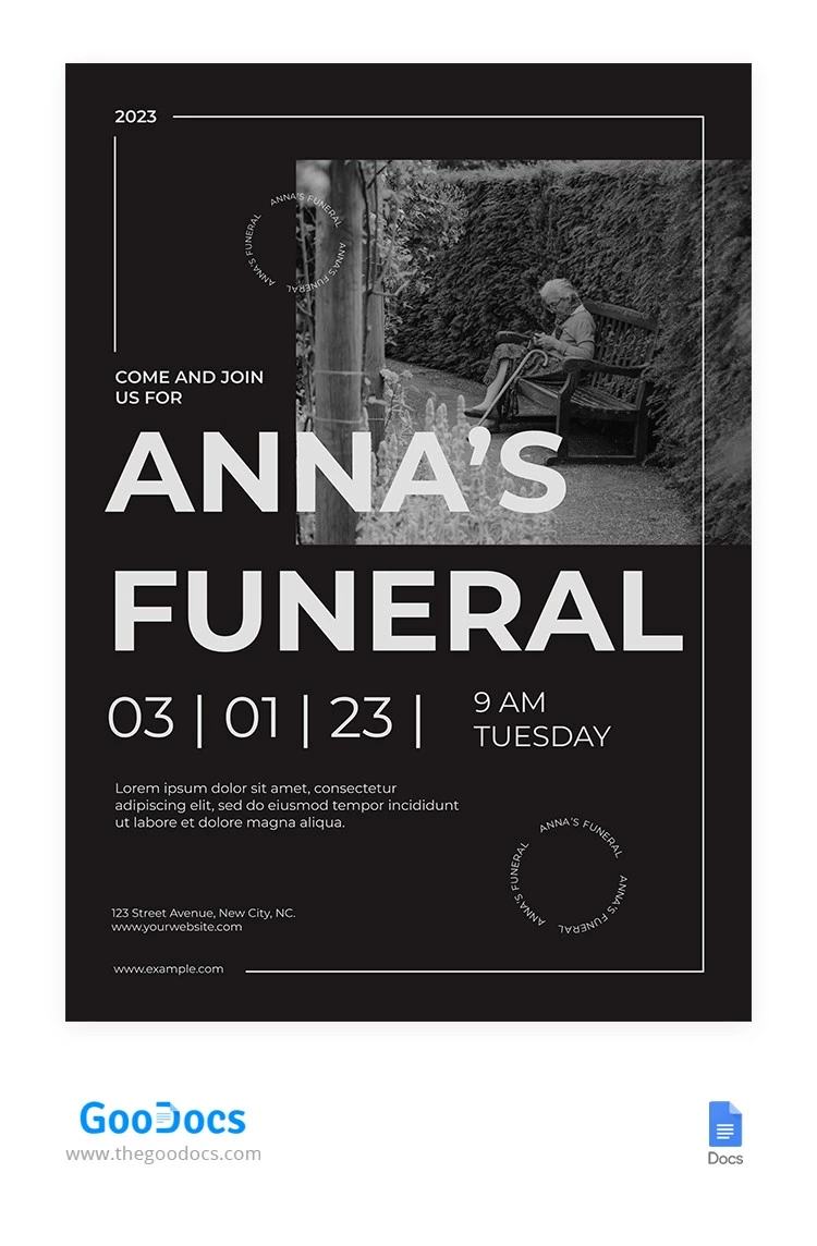 Volantino funerario in bianco e nero. - free Google Docs Template - 10065178