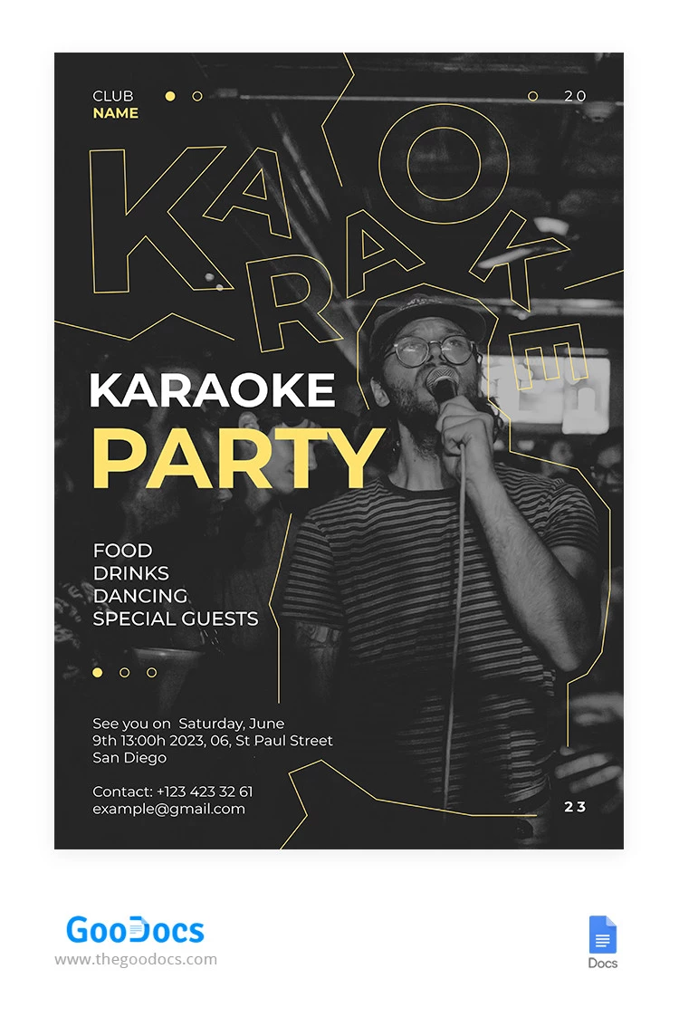 Volante de Karaoke en Blanco y Negro - free Google Docs Template - 10066292