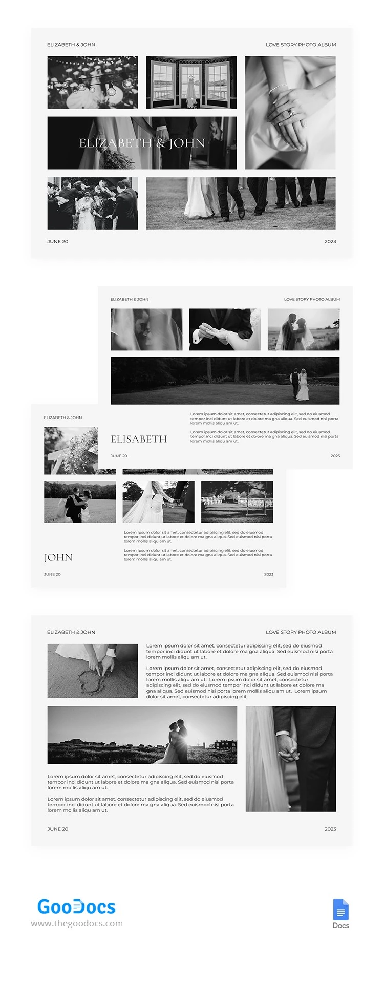 Álbum de fotos de historia de amor en blanco y negro - free Google Docs Template - 10066006