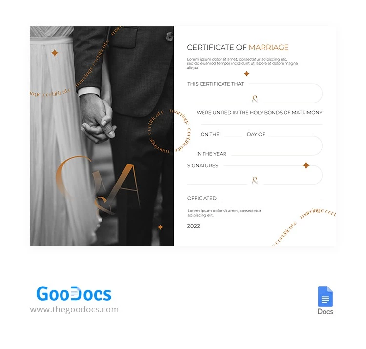 Black & White Marriage Certificate - free Google Docs Template - 10064916