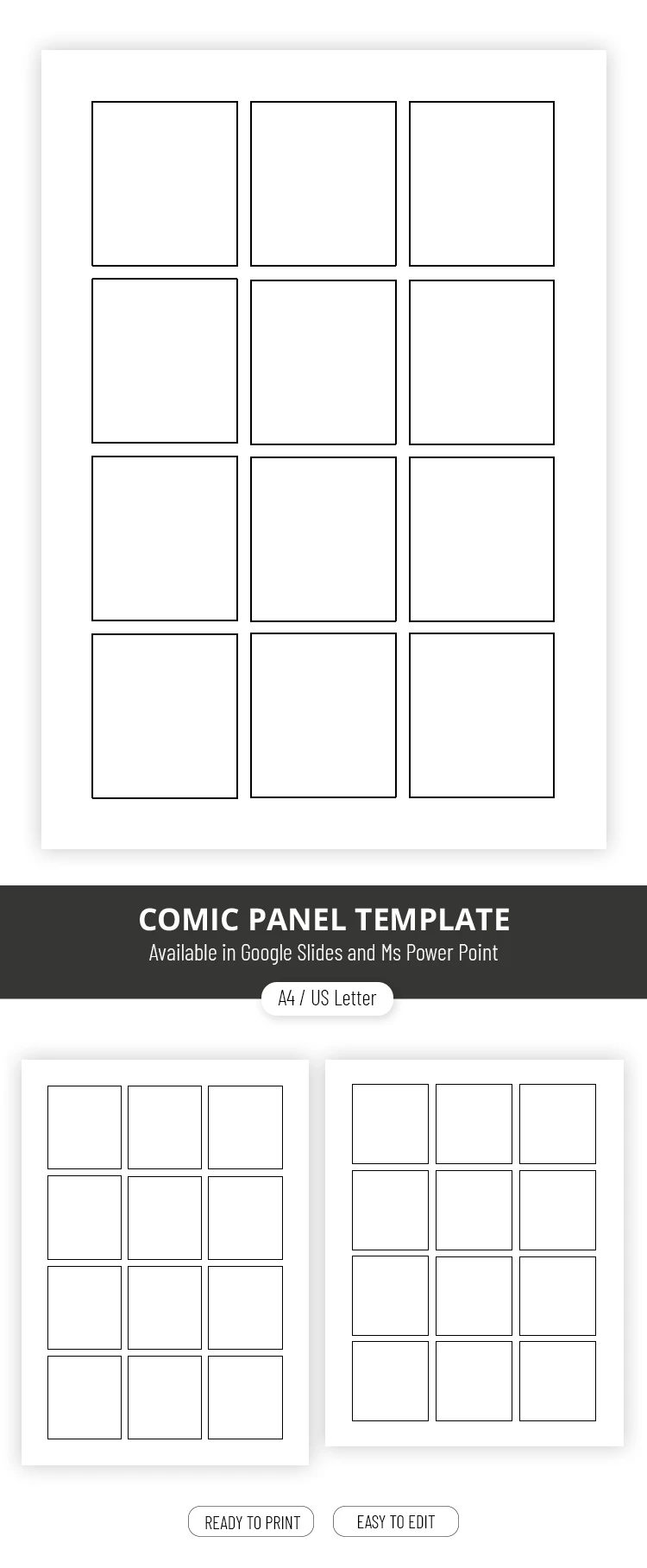 Preview of Blank 12 Panel Comic Strip Template for Google Slides and Microsoft PowerPoint
