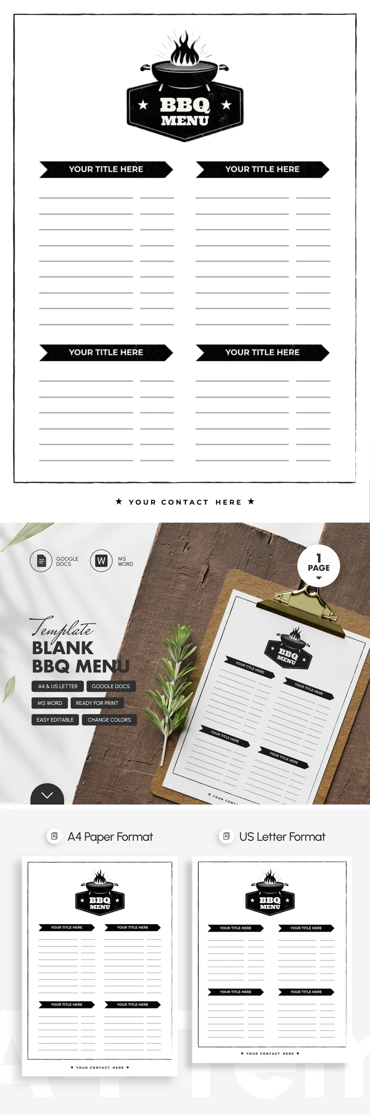 Preview of Blank BBQ Menu Template for Google Docs and Microsoft Word