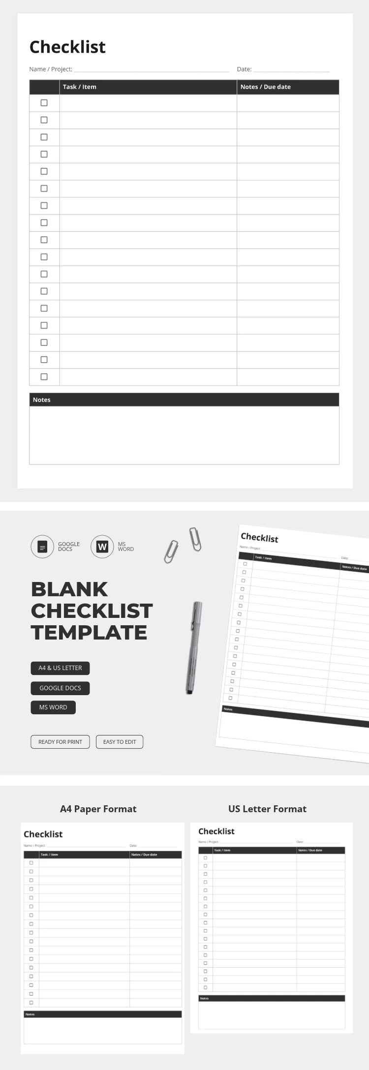Preview of Blank Checklist Template for Google Docs and Microsoft Word