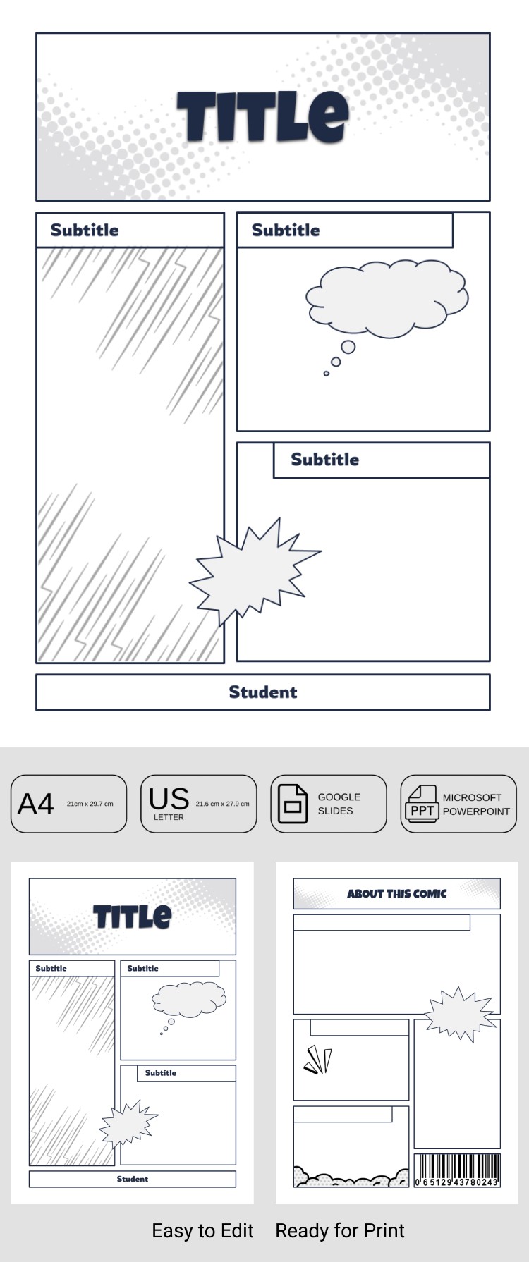 Free Blank Comic Book Cover Template for Kids Projects In Google Slides