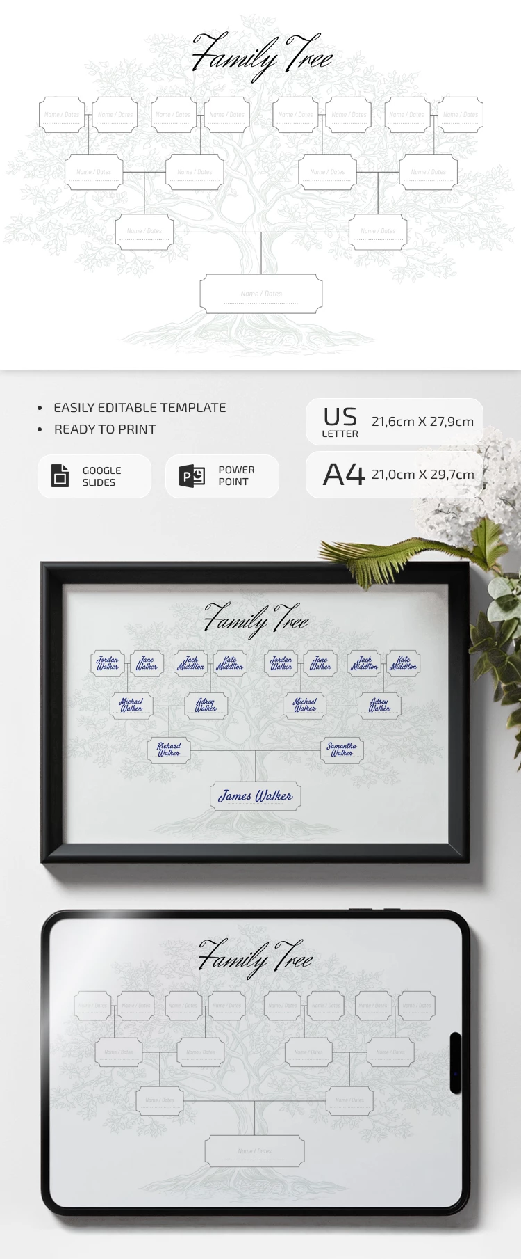 Preview of Blank Editable Family Tree Template for Google Slides and Microsoft PowerPoint