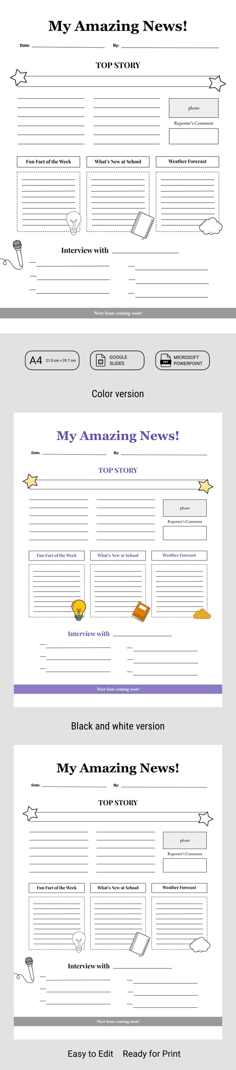Free Blank Kids Newspaper Template for Google Slides and Microsoft ...