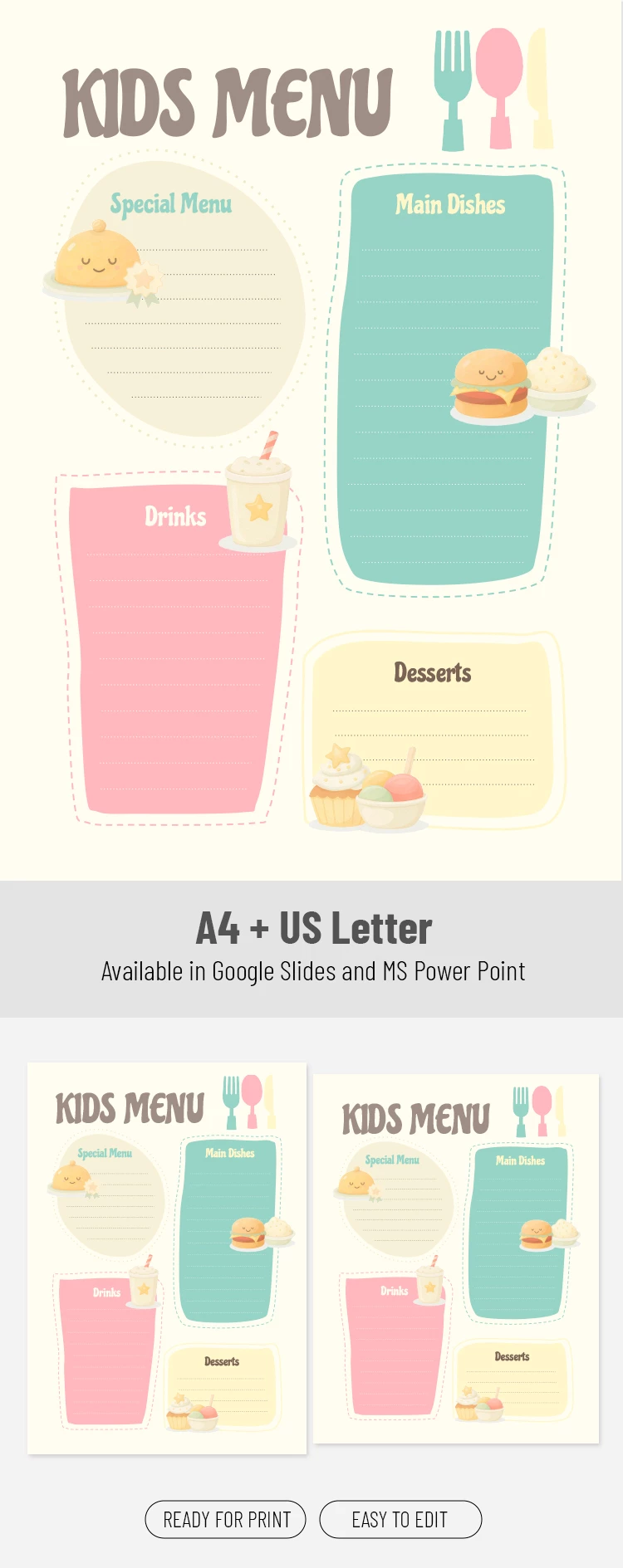 Preview of Blank Menu Template For Kids for Google Slides and Microsoft PowerPoint